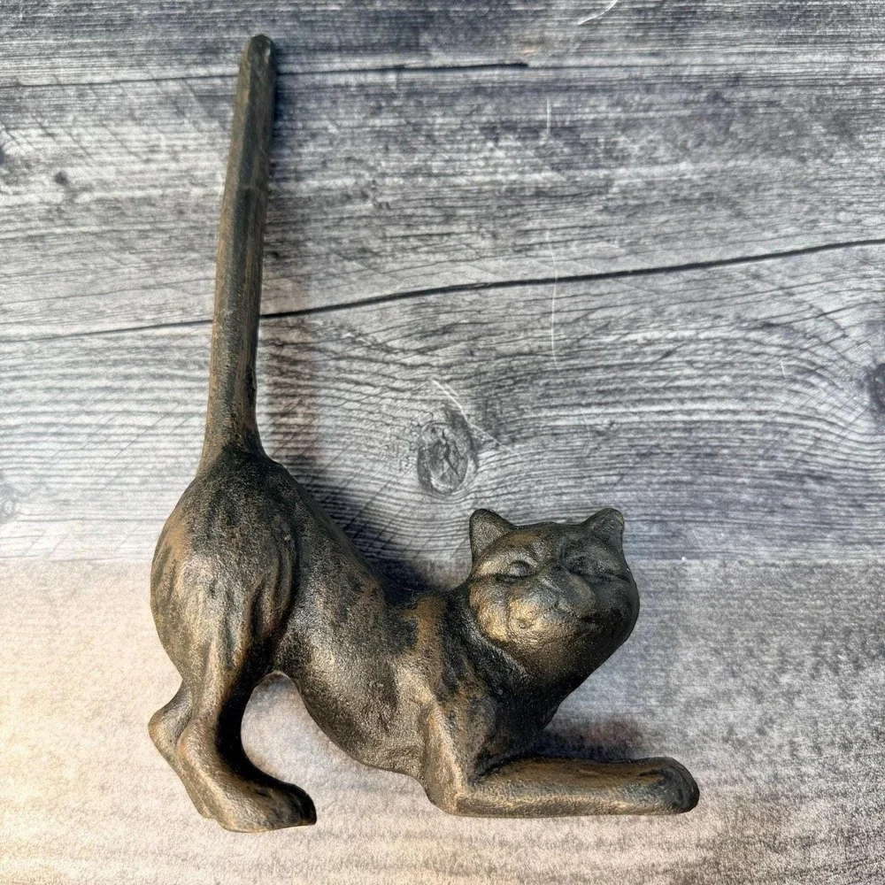Cast Iron Stretching Cat String Holder Vintage Style Farmhouse Decor